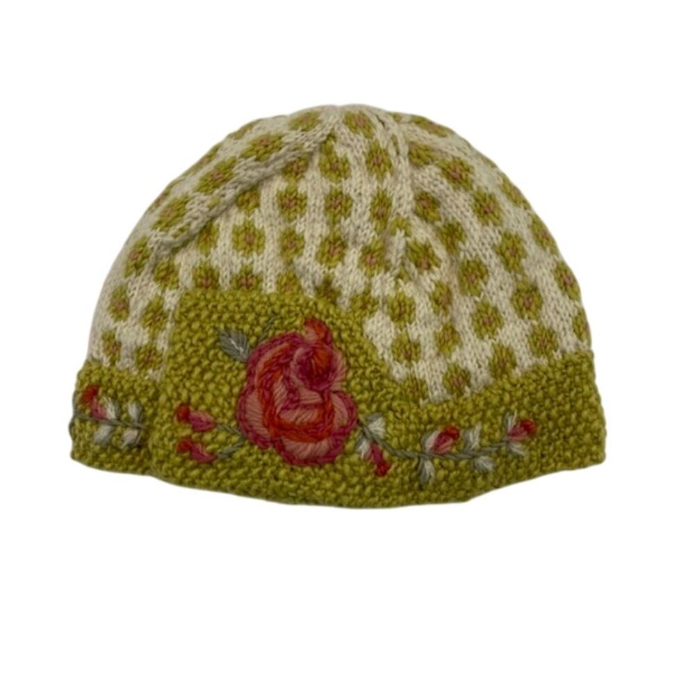 French Knot Lorelai handknit floral embroidered hat.